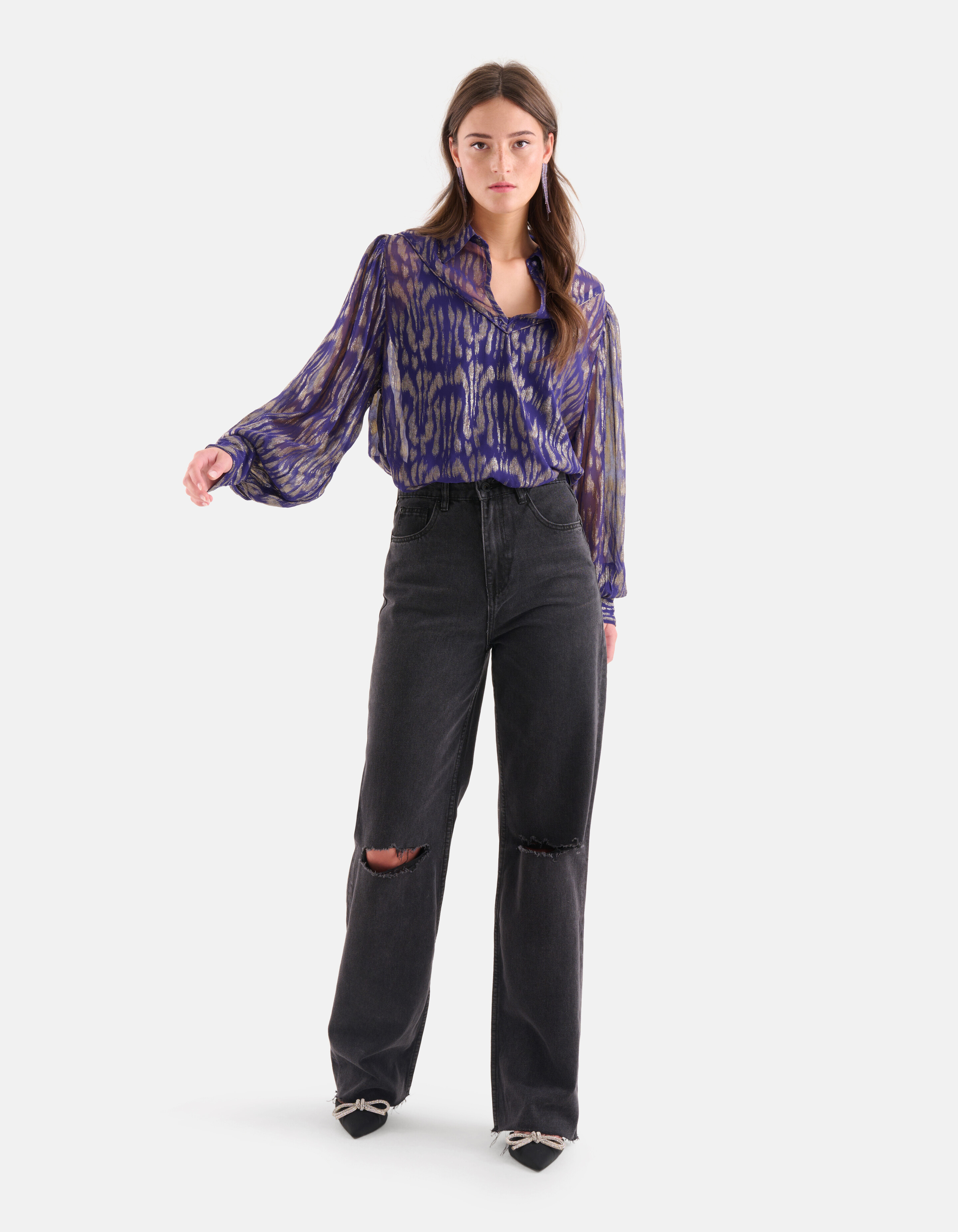 Jacquard Lurex Blouse Paars SHOEBY WOMEN