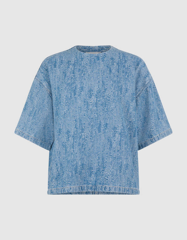 Oversized Jacquard Denim T-shirt Blauw SHOEBY WOMEN