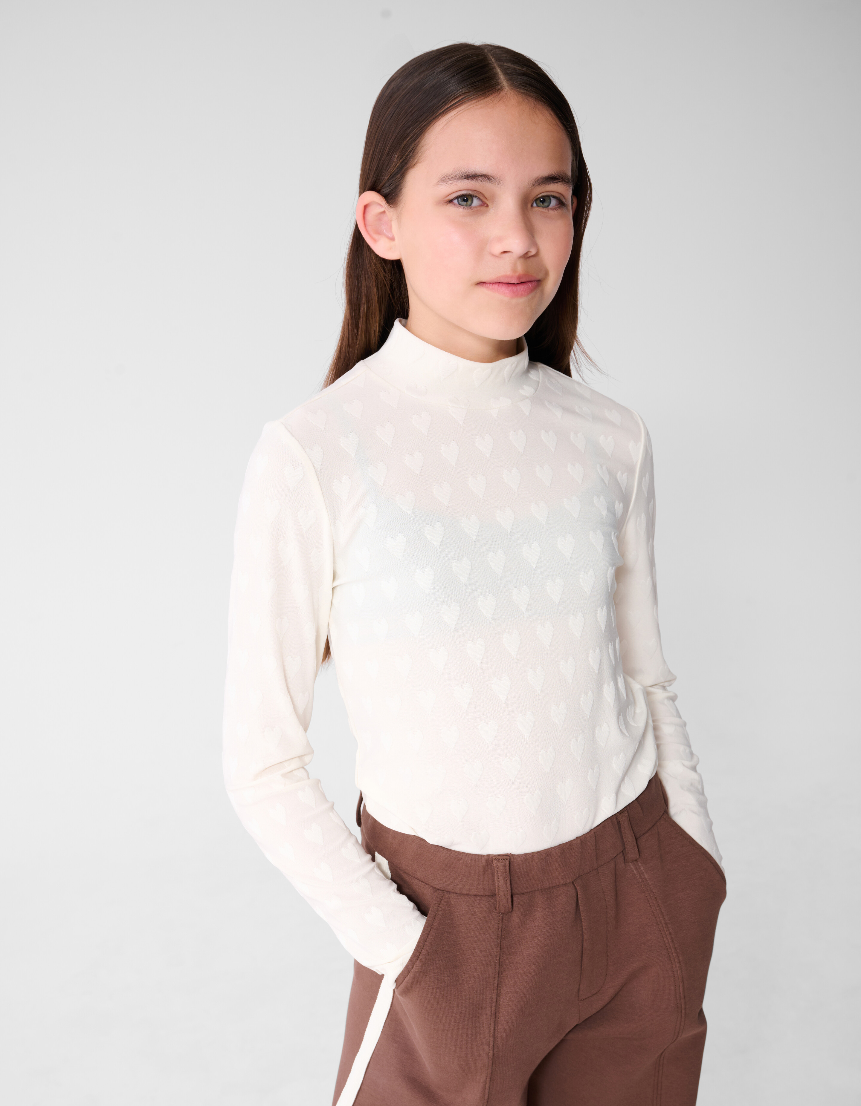 All Over Heart Print Top Gebroken Wit SHOEBY GIRLS