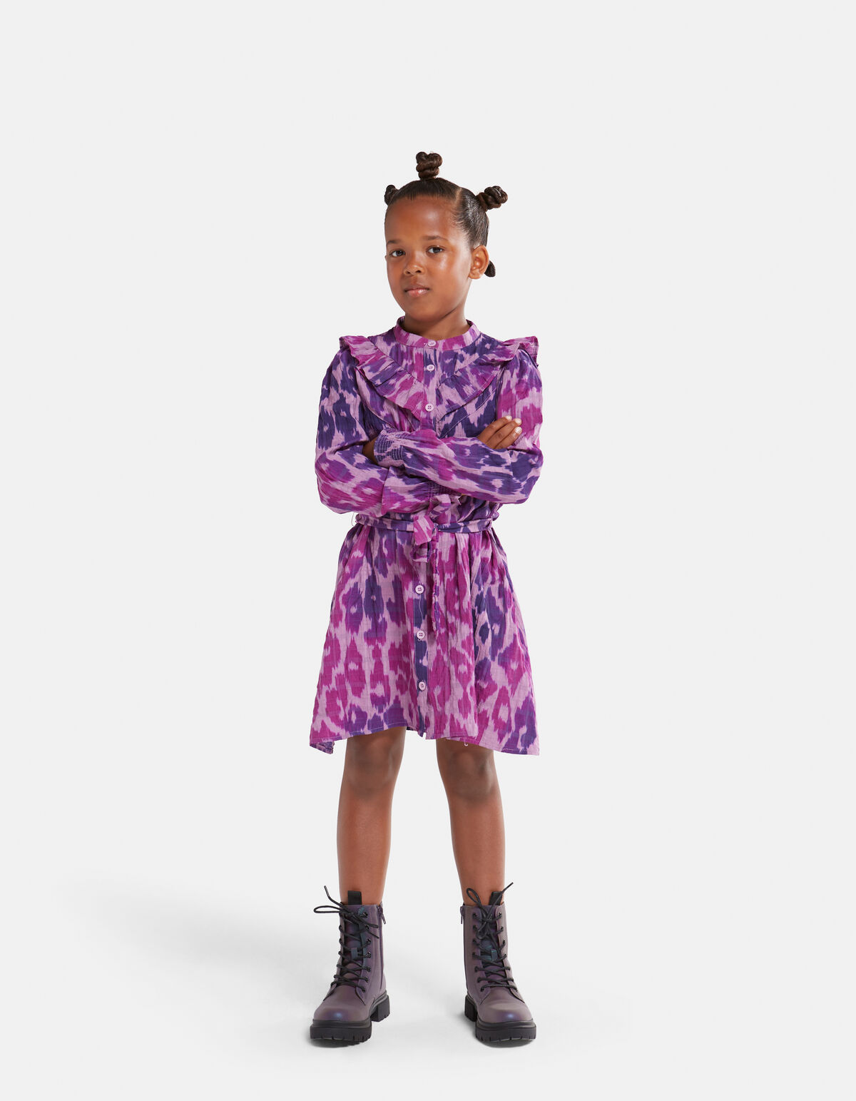 Leopard Ruffle Jurk Paars SHOEBY GIRLS