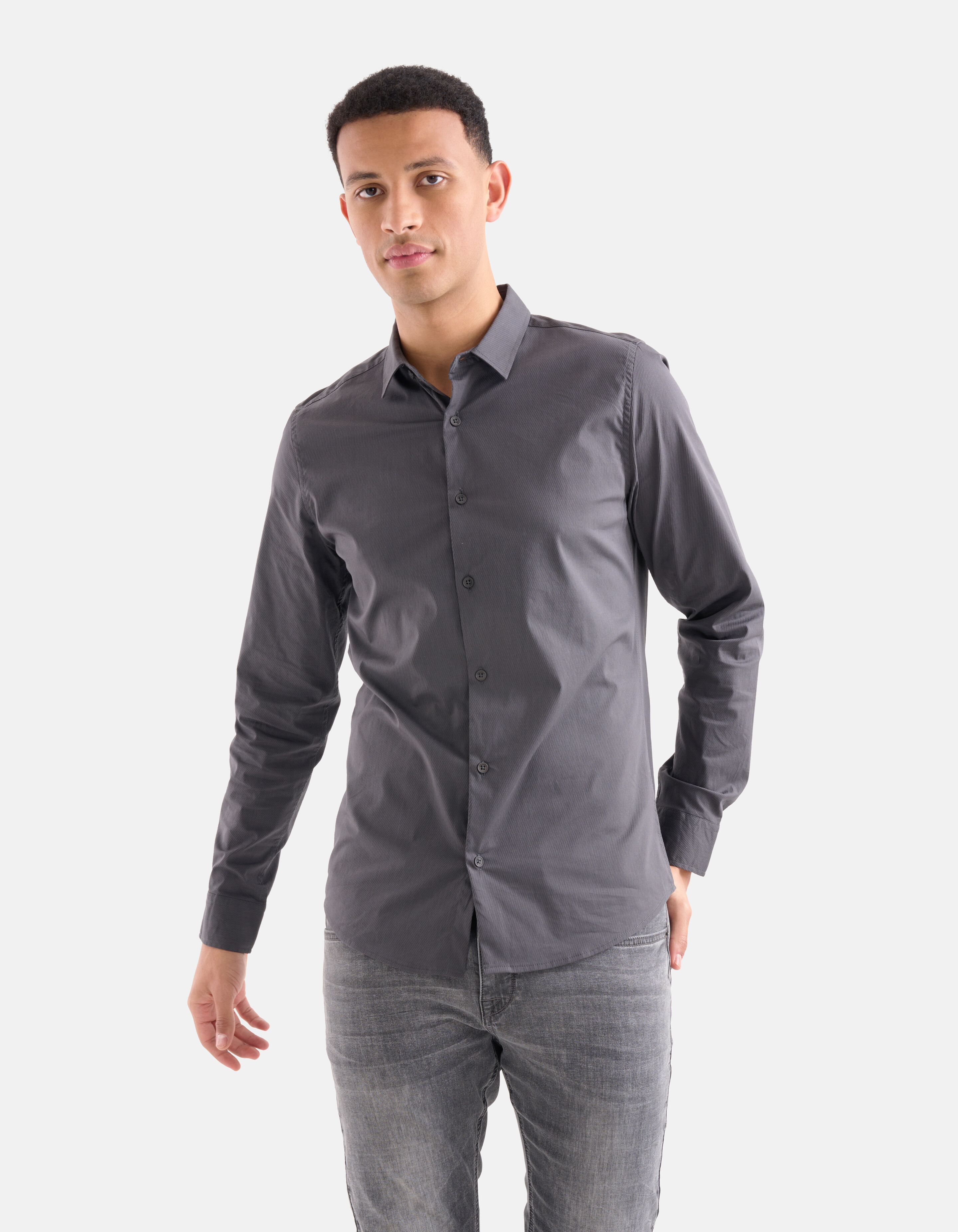 Diagonaal Overhemd Donkergrijs SHOEBY MEN