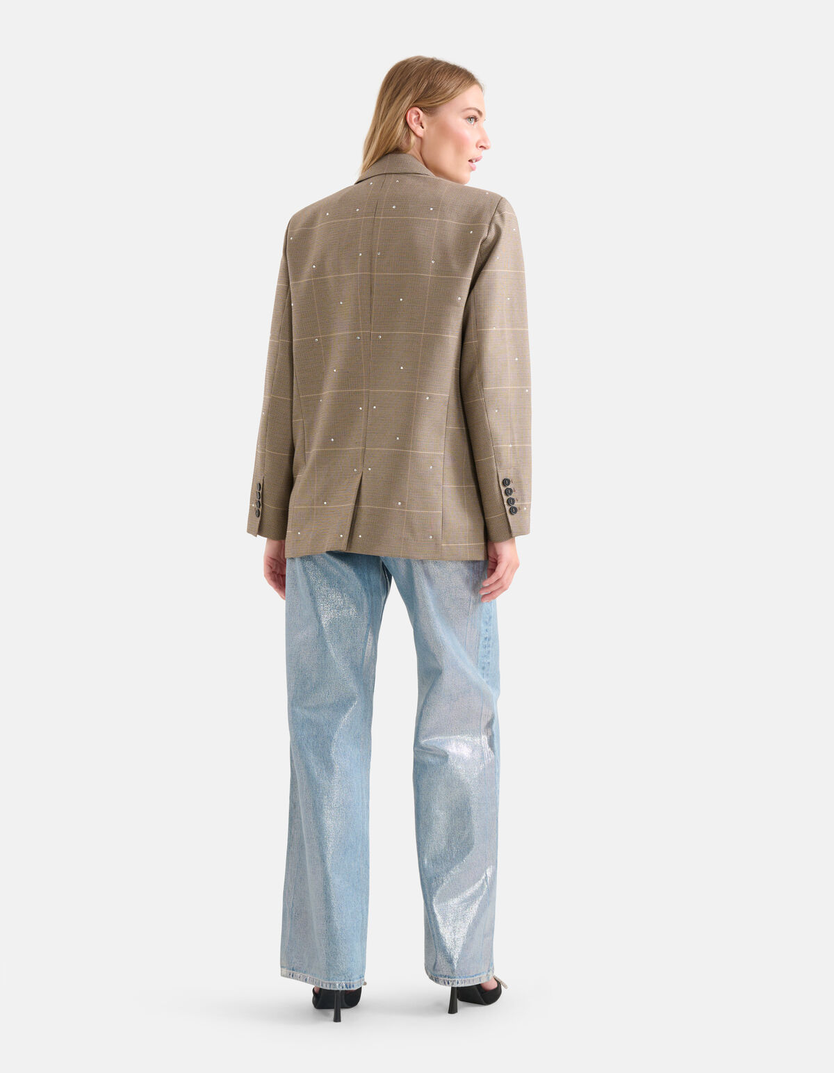 Oversized Strass Ruiten Blazer Bruin SHOEBY WOMEN