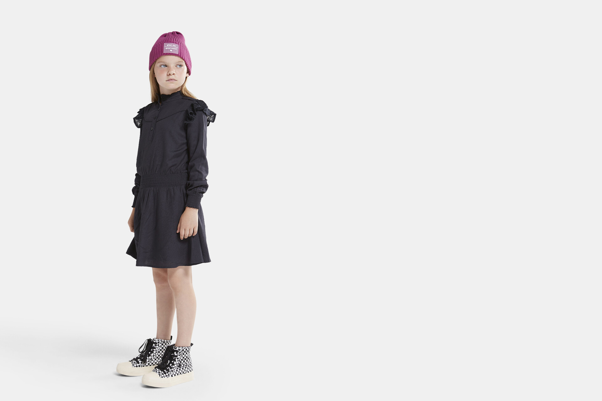 Kanten Ruffle Jurk Donkergrijs SHOEBY GIRLS