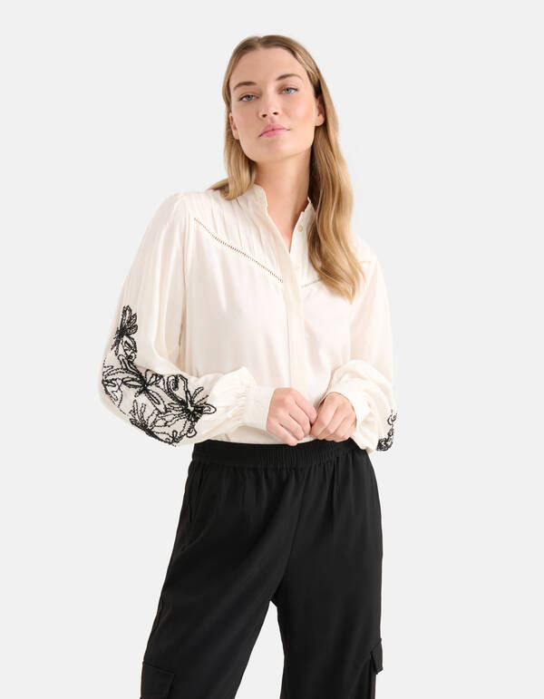 Beaded Embroidery Blouse Gebroken Wit SHOEBY WOMEN