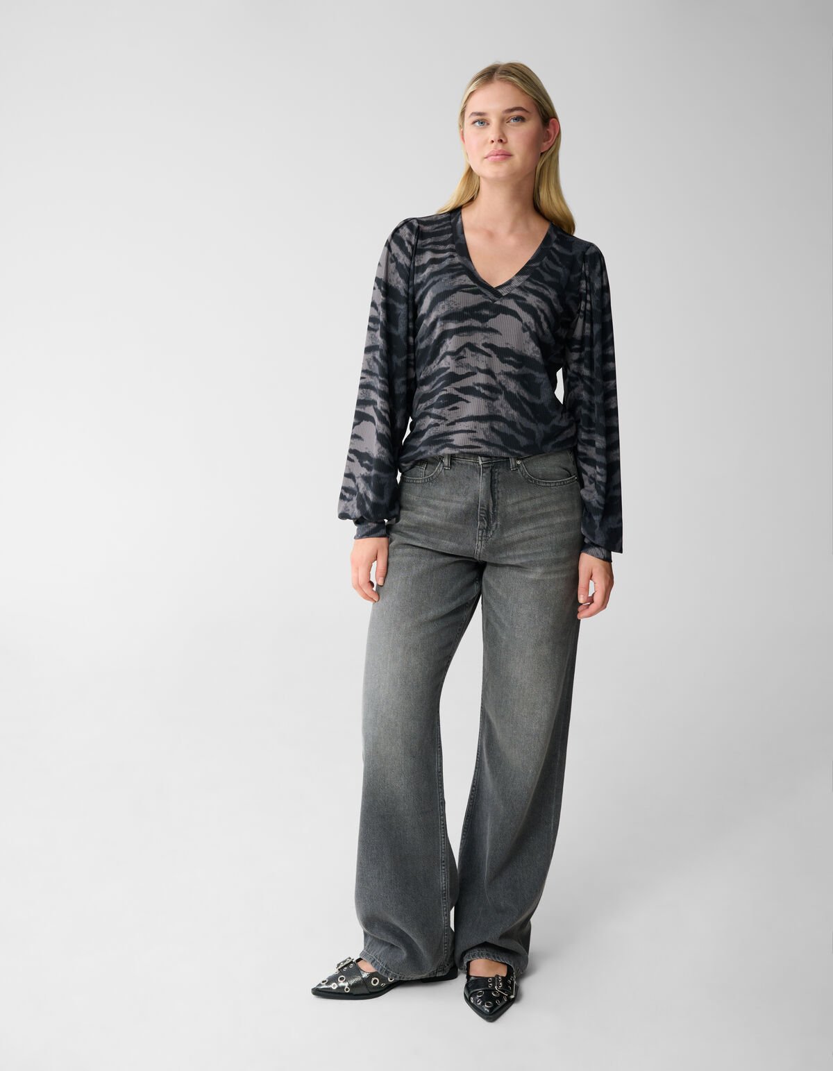 Tijgerprint Rib Jersey Top Donkergrijs SHOEBY WOMEN