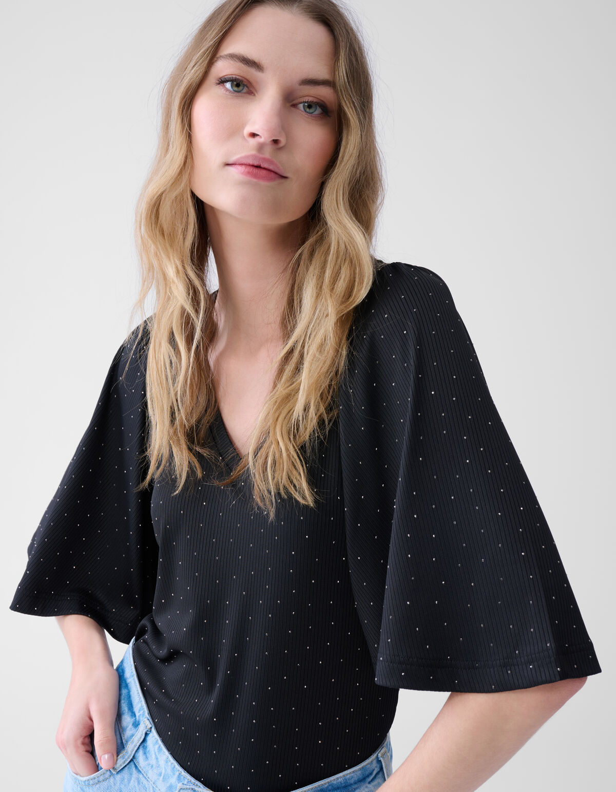 Strass Ruffle Top Zwart SHOEBY WOMEN