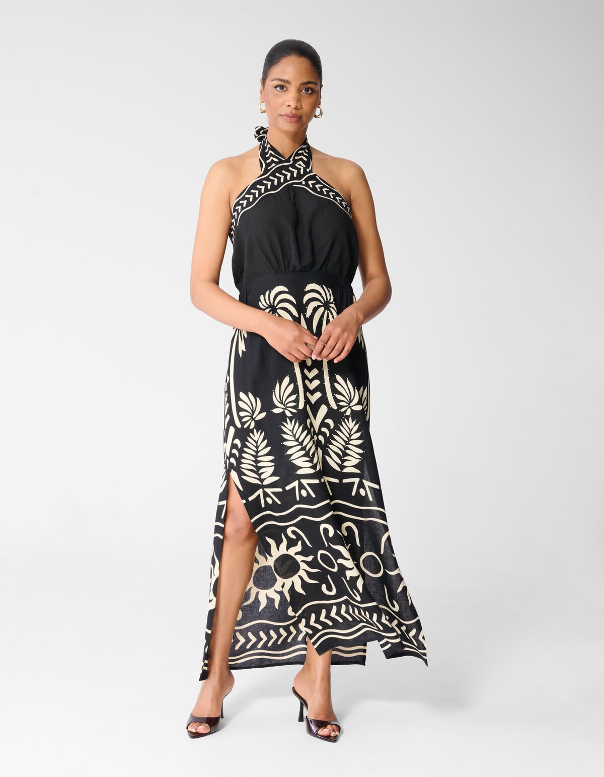 Printed Maxi Halter Jurk Zwart SHOEBY WOMEN