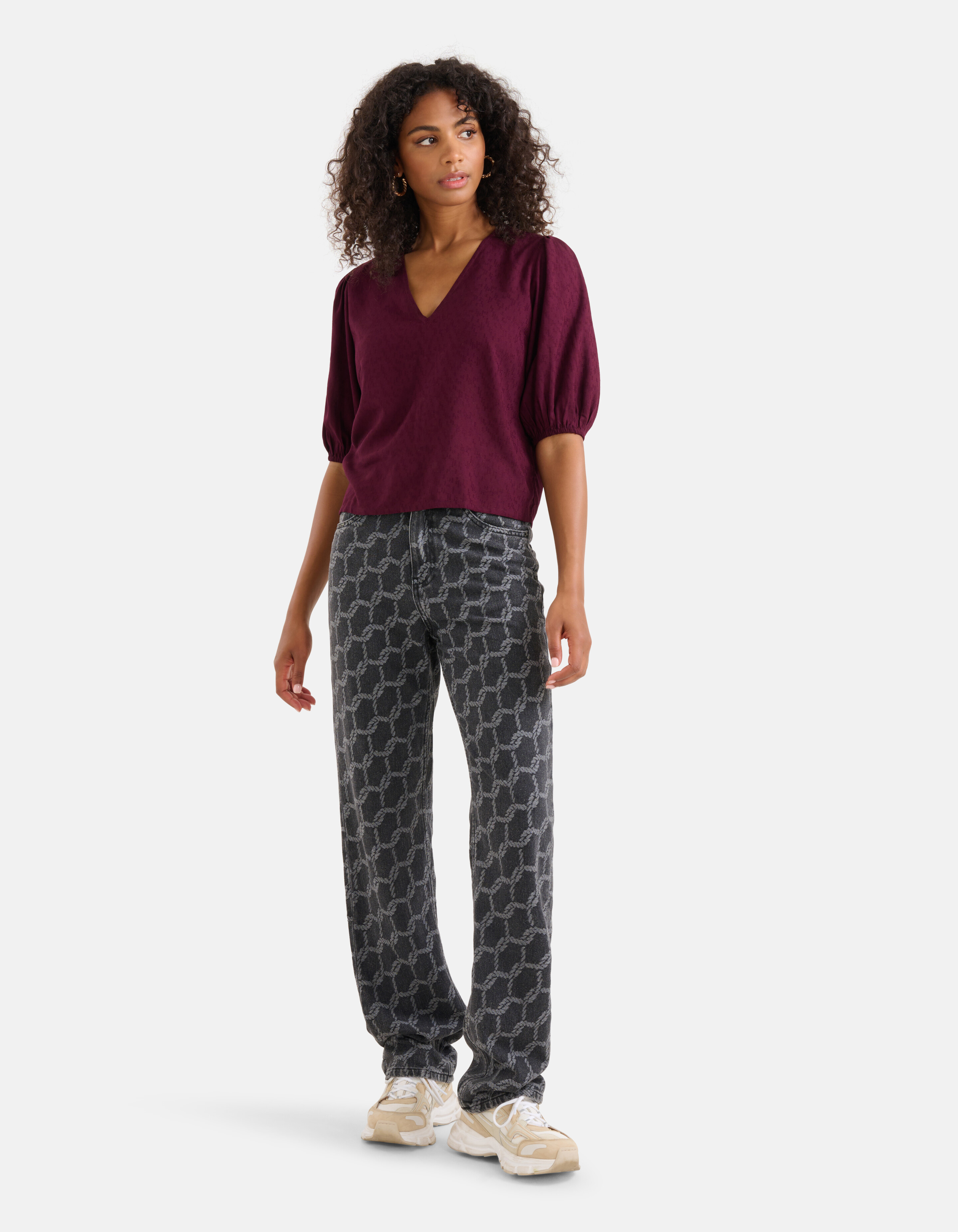 Structuur V-Hals Top Bordeaux SHOEBY WOMEN