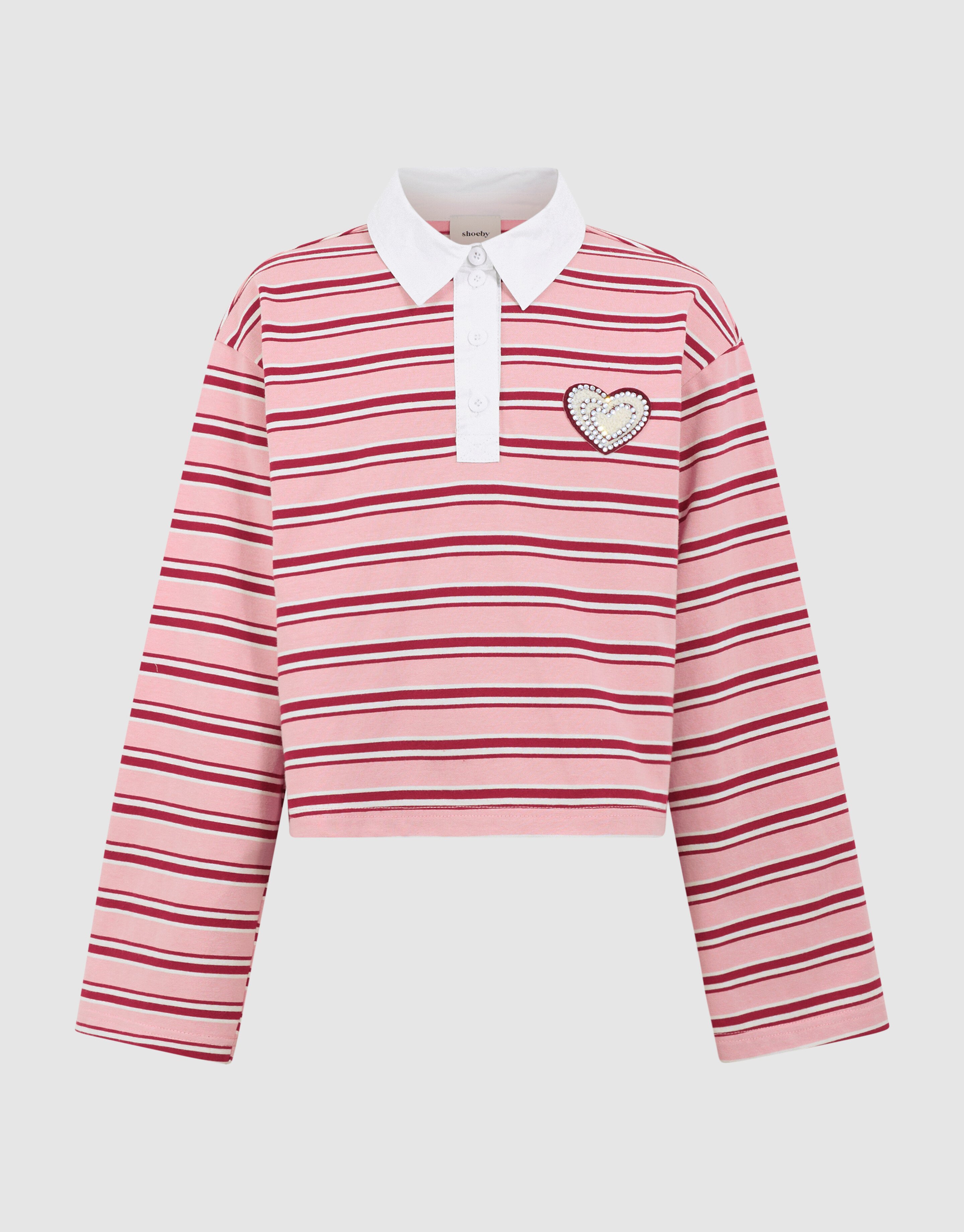 Striped Longsleeve Polo Rood/Roze SHOEBY GIRLS