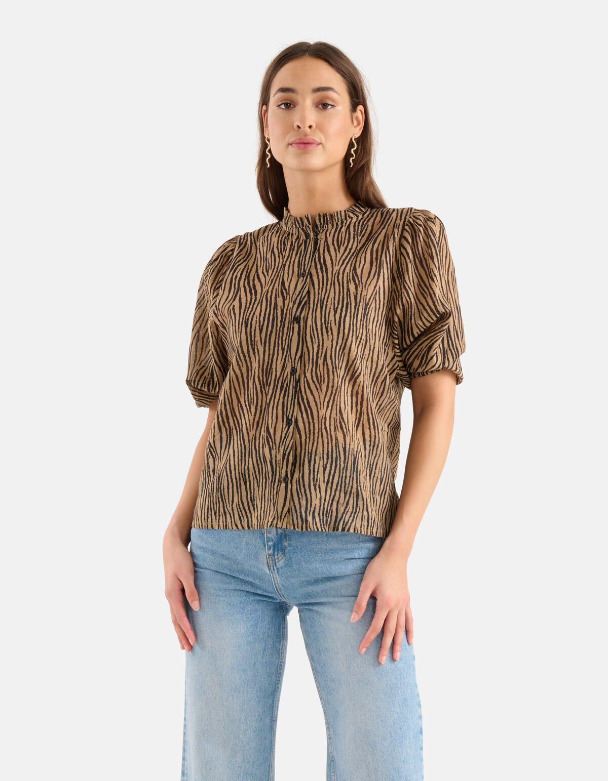 Zebra Voile Blouse Bruin SHOEBY WOMEN