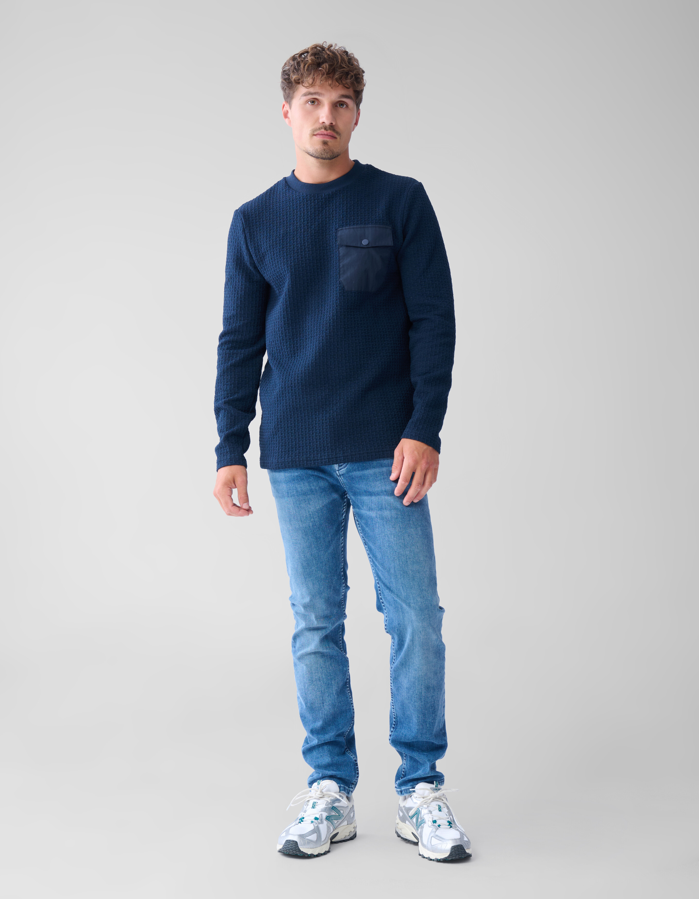 Structuur Pocket Trui Donkerblauw SHOEBY MEN