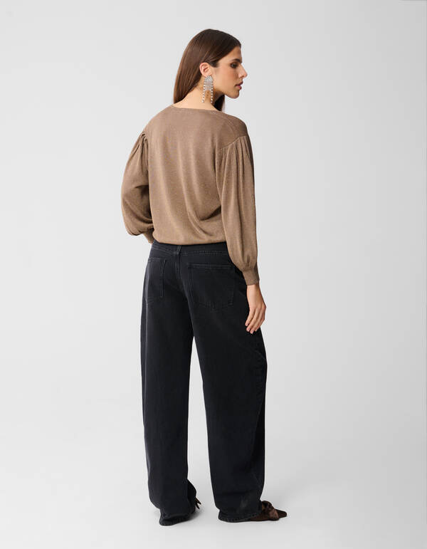 Glitter V-hals Trui Bruin SHOEBY WOMEN