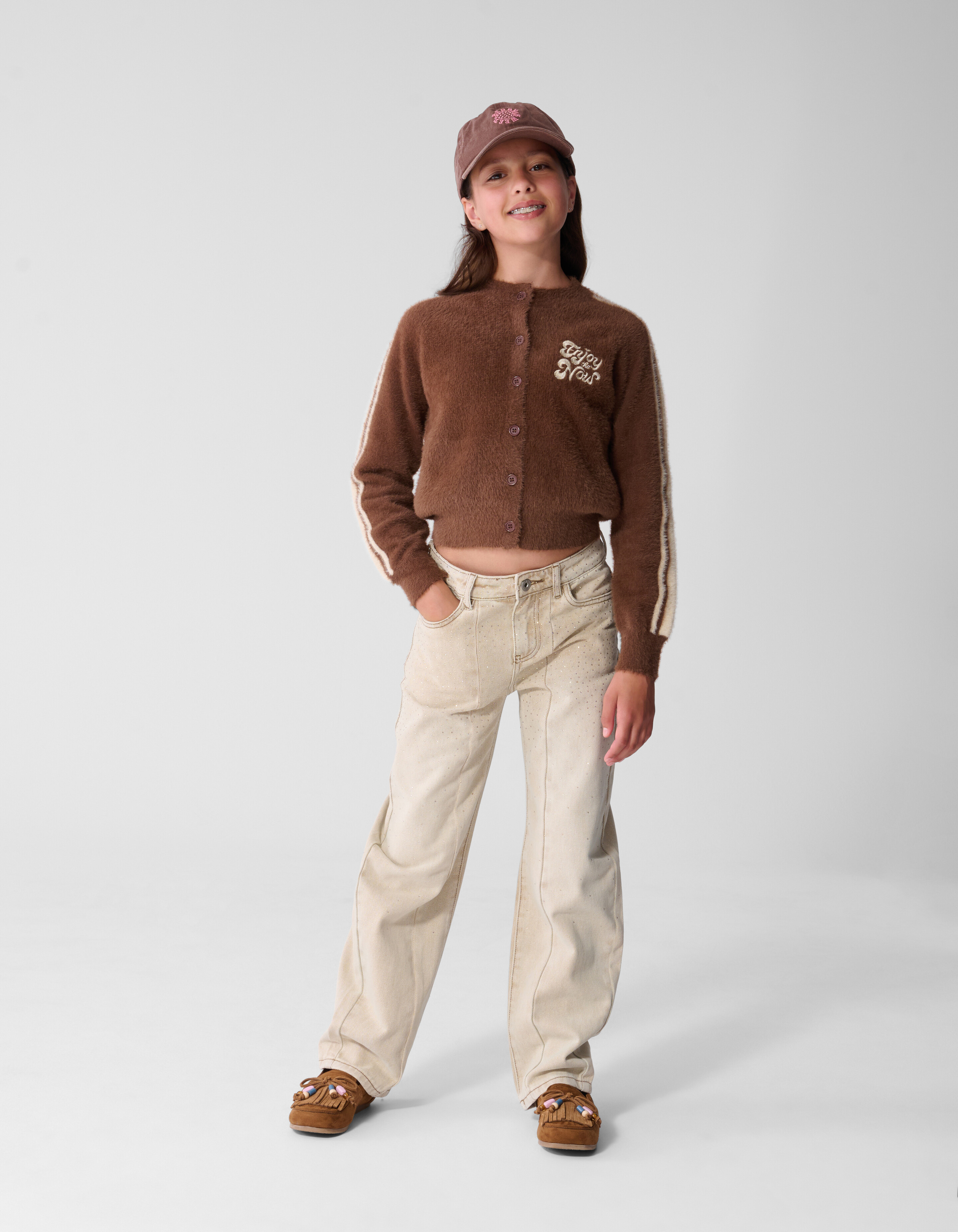 Strass Barrel Fit Jeans Zand SHOEBY GIRLS