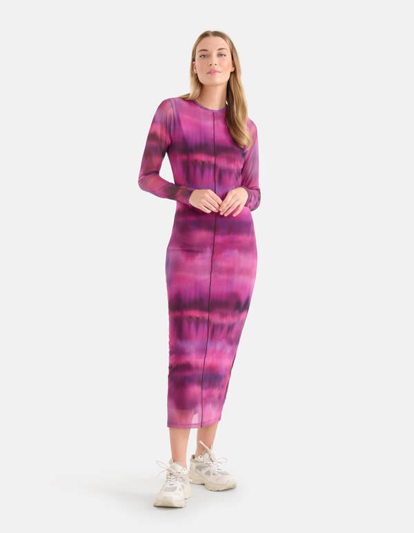 Blurry Stripe Mesh Jurk Roze SHOEBY WOMEN