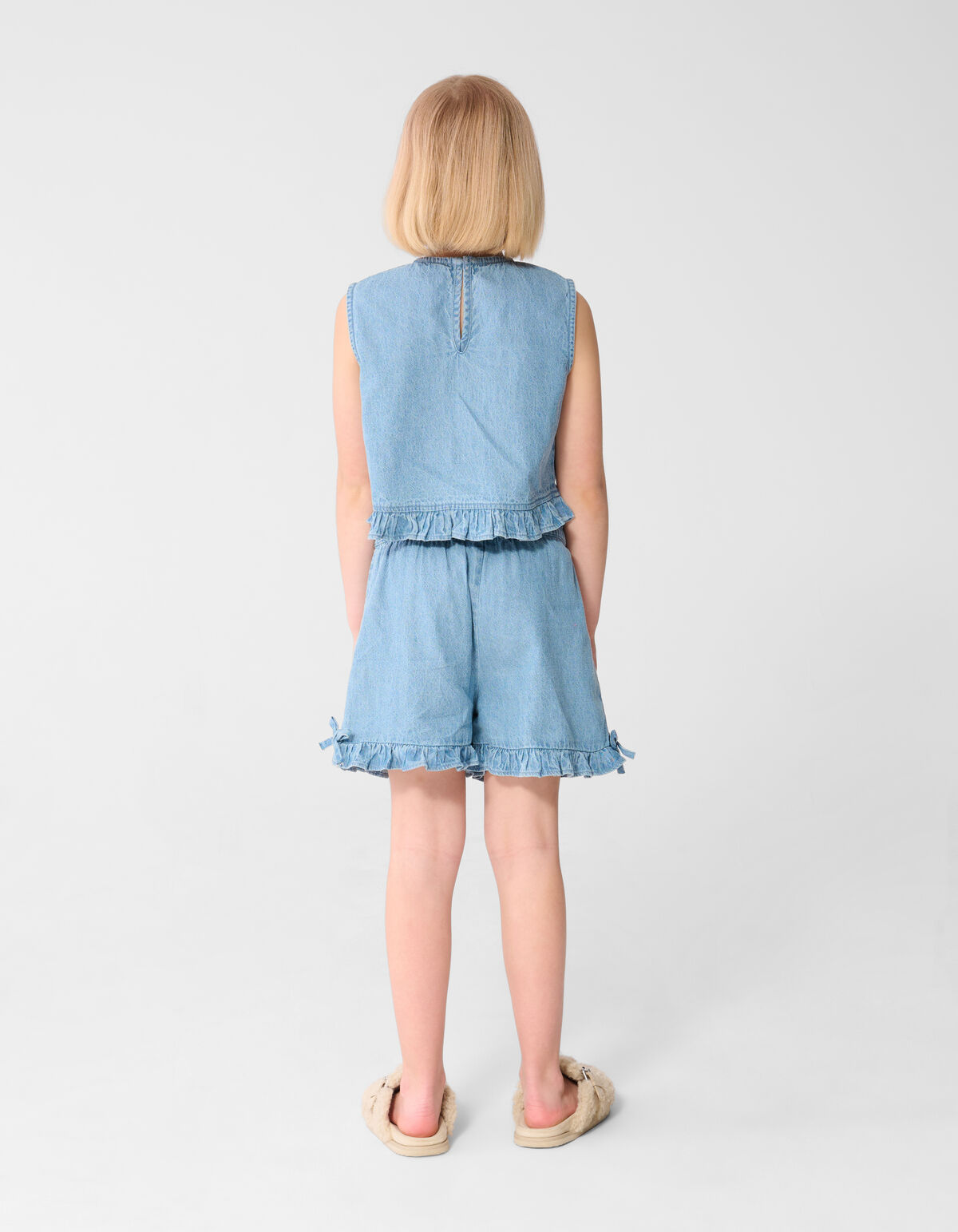 Cropped Ruffle Blouse Blauw SHOEBY GIRLS