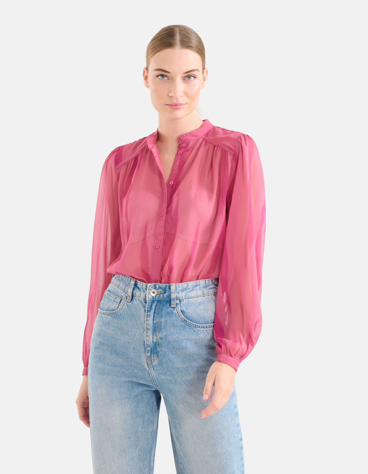 Two Tone Print Blouse Roze SHOEBY WOMEN