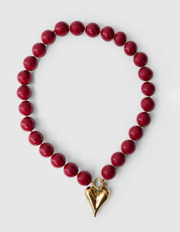 Beaded Charm Ketting Donkerrood SHOEBY ACCESSOIRES