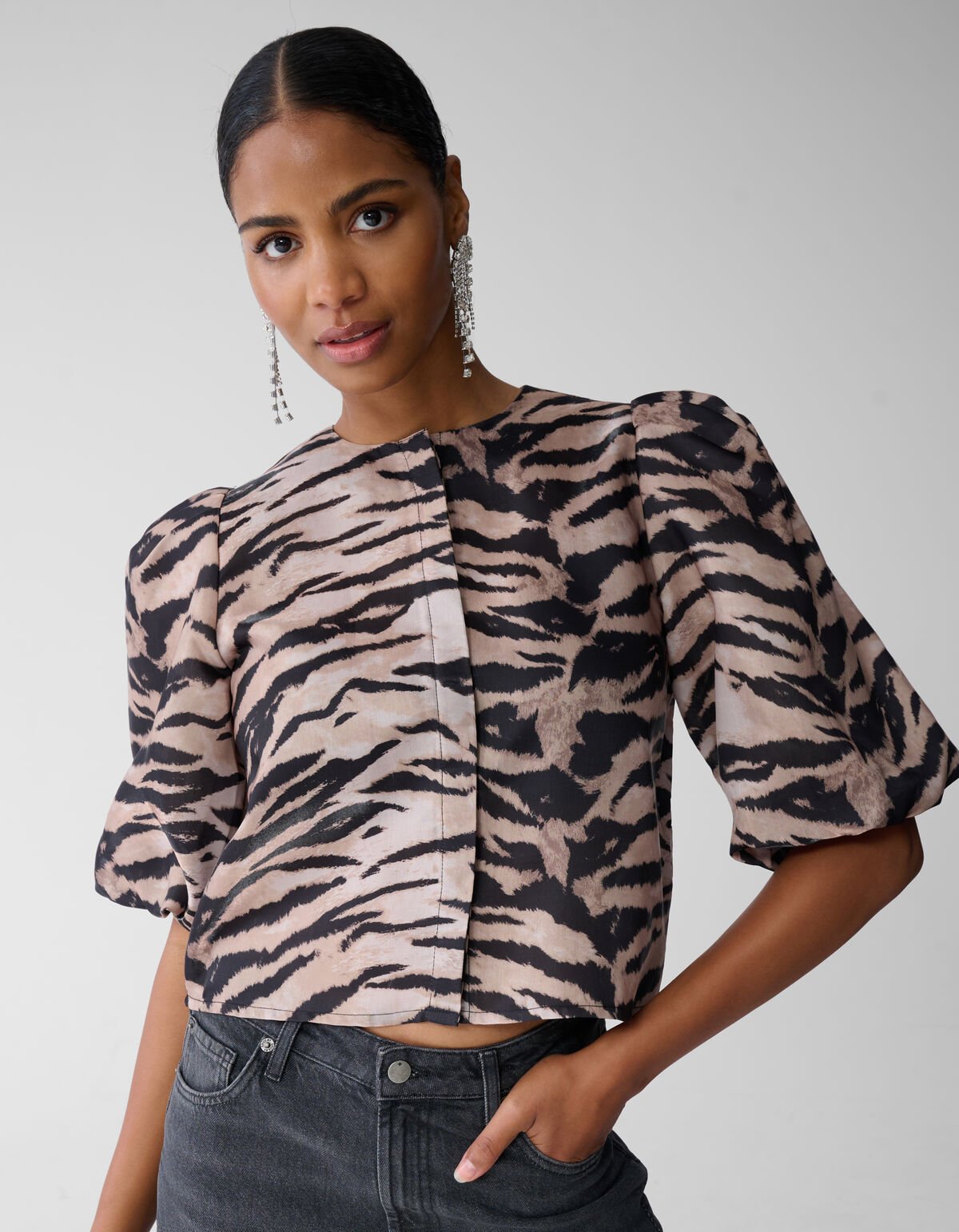 Puff Tijger Blouse Lichtbruin SHOEBY WOMEN