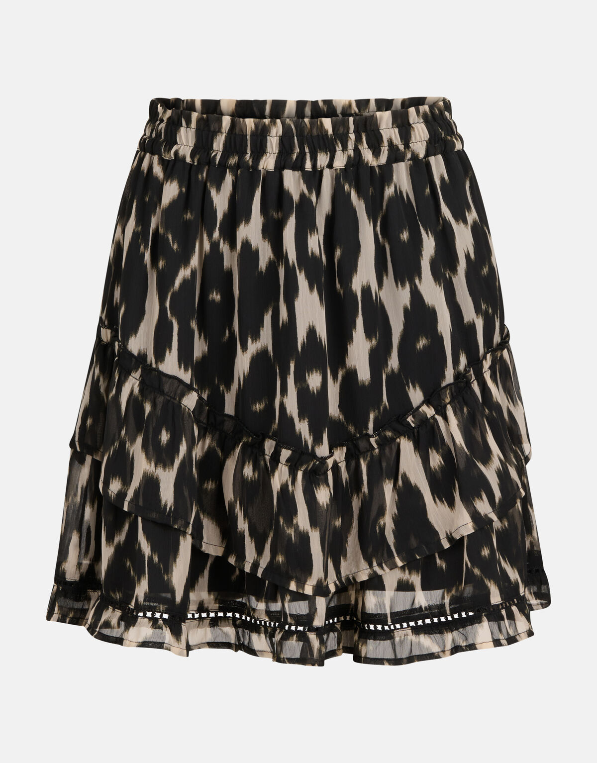 Leopard Ruffle Rok Zwart SHOEBY WOMEN
