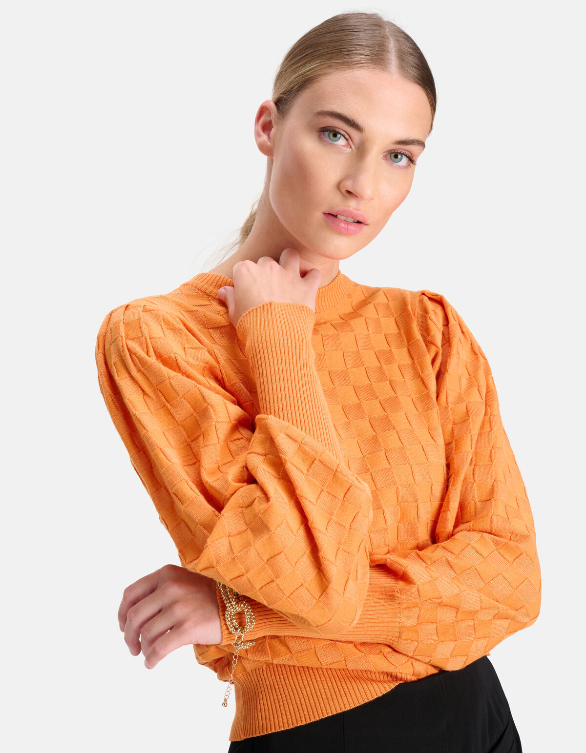 Ruiten Print Trui Oranje By Mieke SHOEBY WOMEN