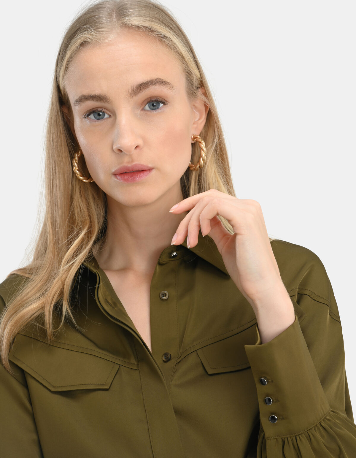 Satijnen Cargo Blouse Donkergroen SHOEBY WOMEN