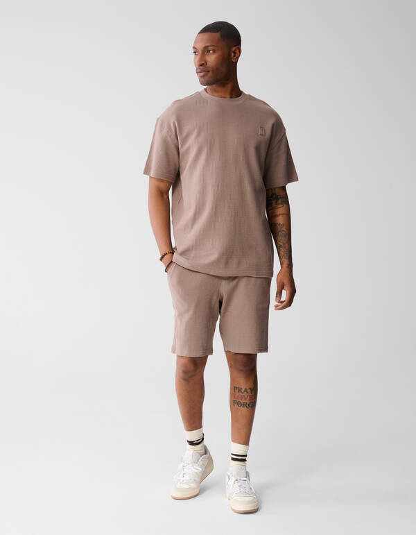 Waffle Structuur T-shirt Lichtbruin SHOEBY MEN