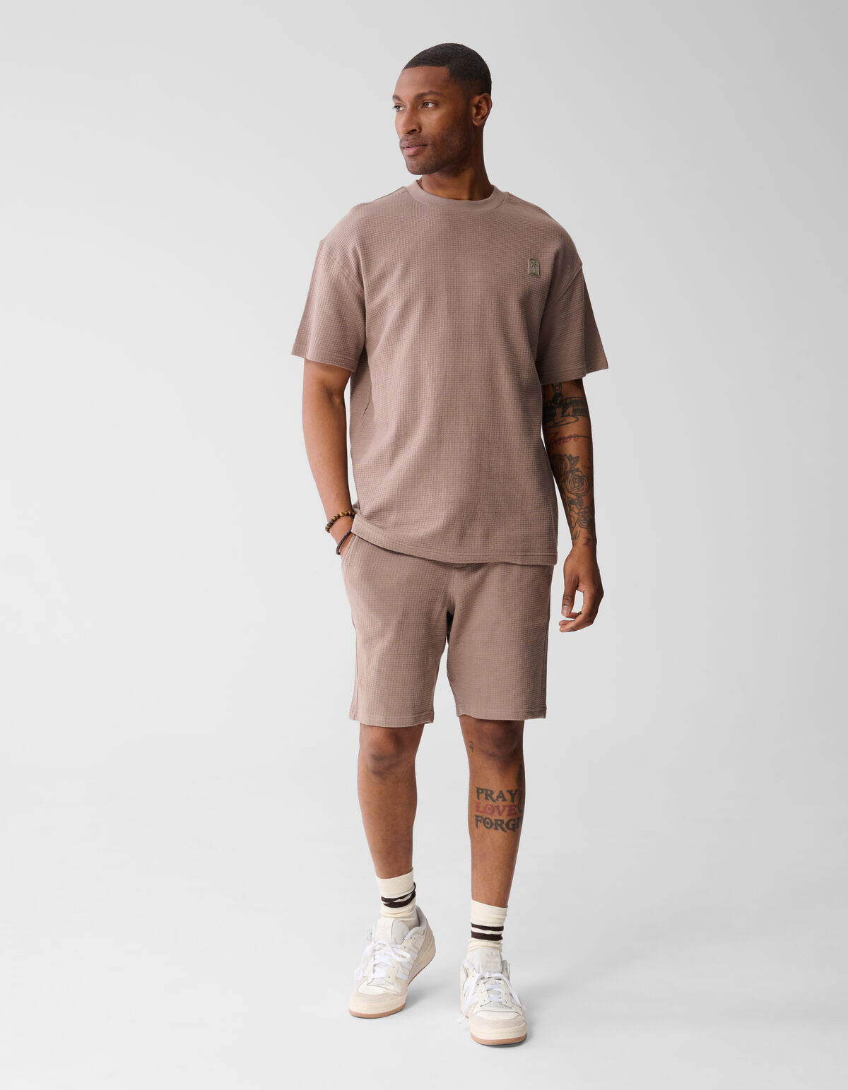 Waffle Structuur T-shirt Lichtbruin SHOEBY MEN