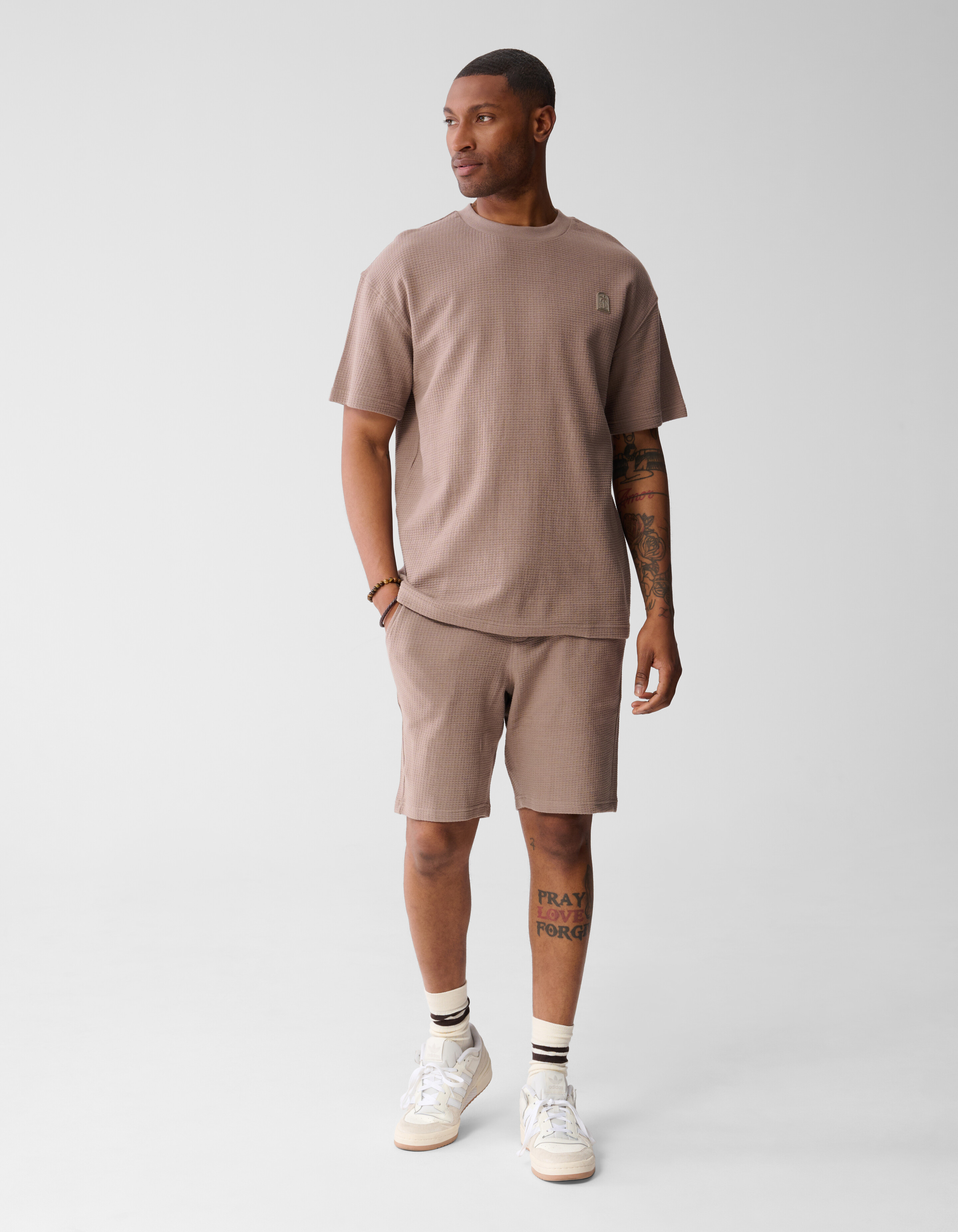 Waffle Structuur T-shirt Lichtbruin SHOEBY MEN