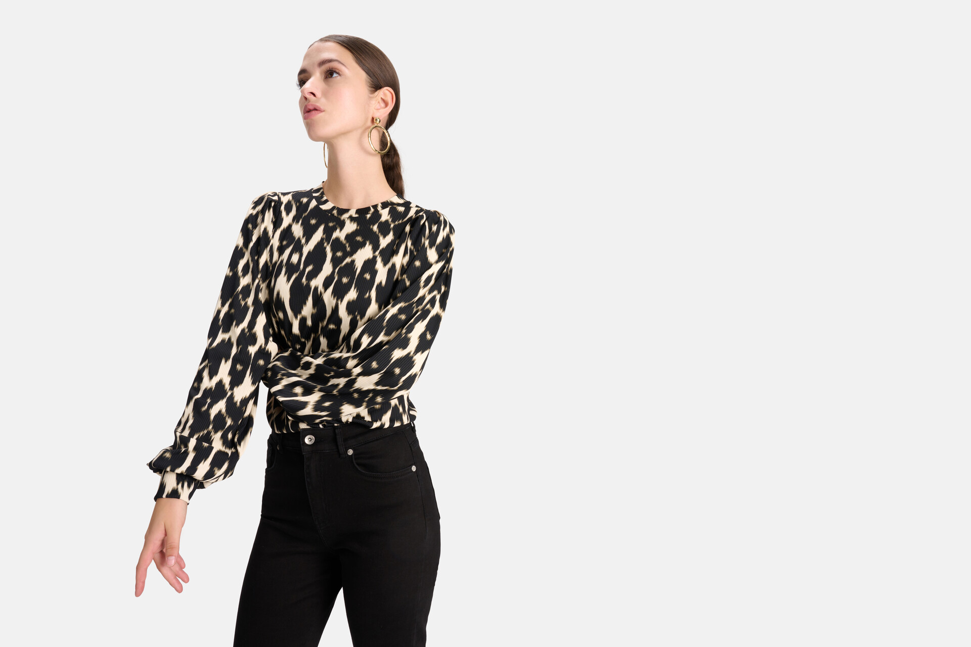 Leopard Rib T-shirt Lange Mouwen Offwhite SHOEBY WOMEN