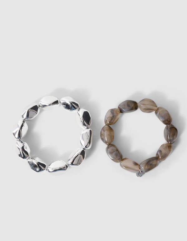 Natuurlijke Kralen Armbandenset Zilver/Grijs SHOEBY ACCESSOIRES