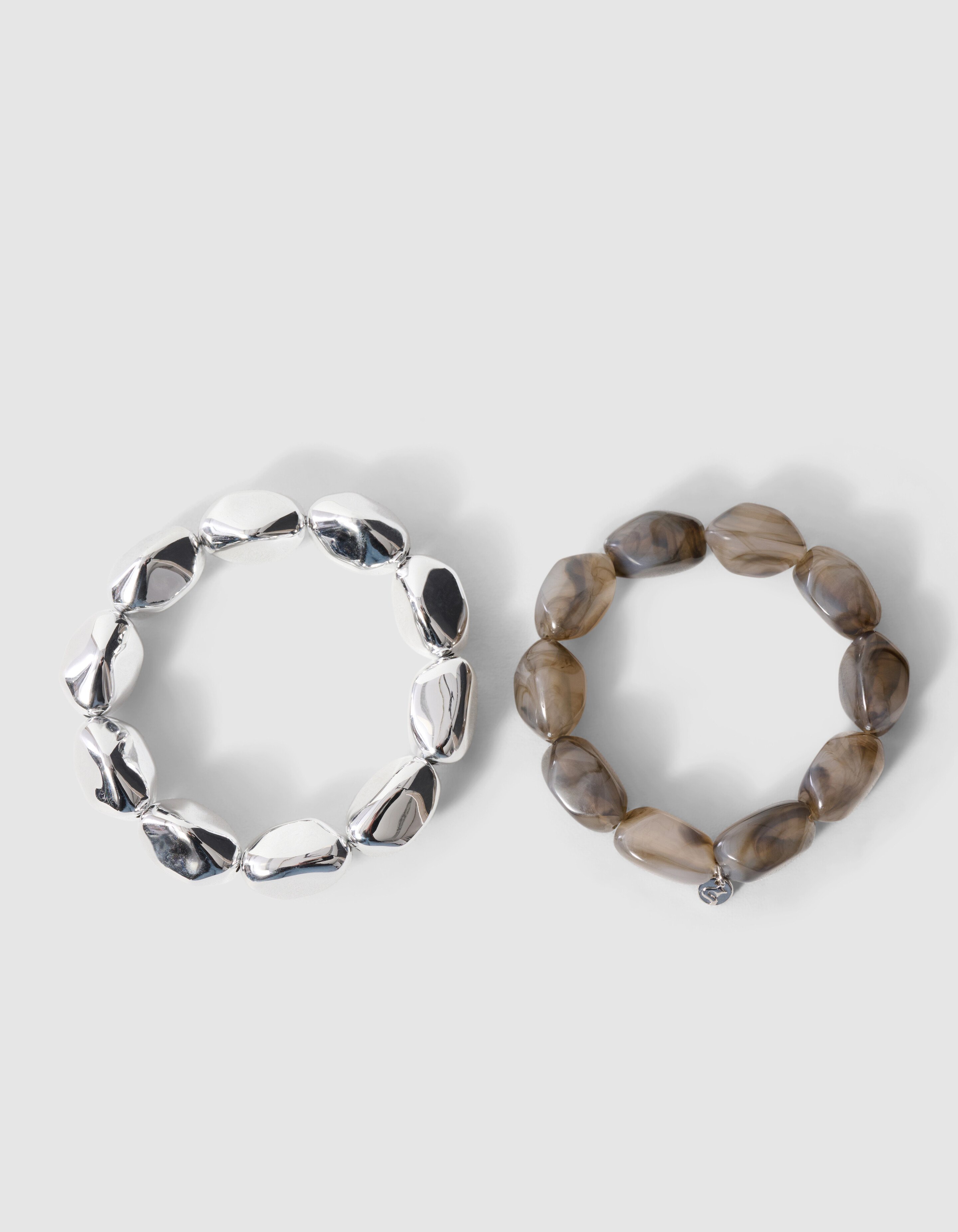 Natuurlijke Kralen Armbandenset Zilver/Grijs SHOEBY ACCESSOIRES