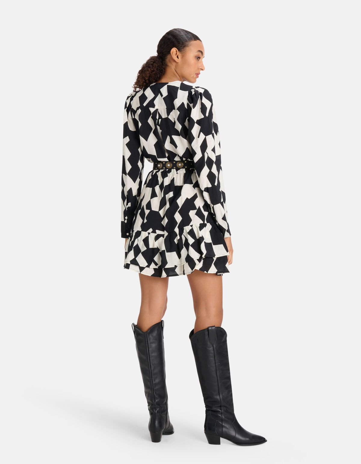 Grafische Wrap Jurk Zwart/Wit SHOEBY WOMEN