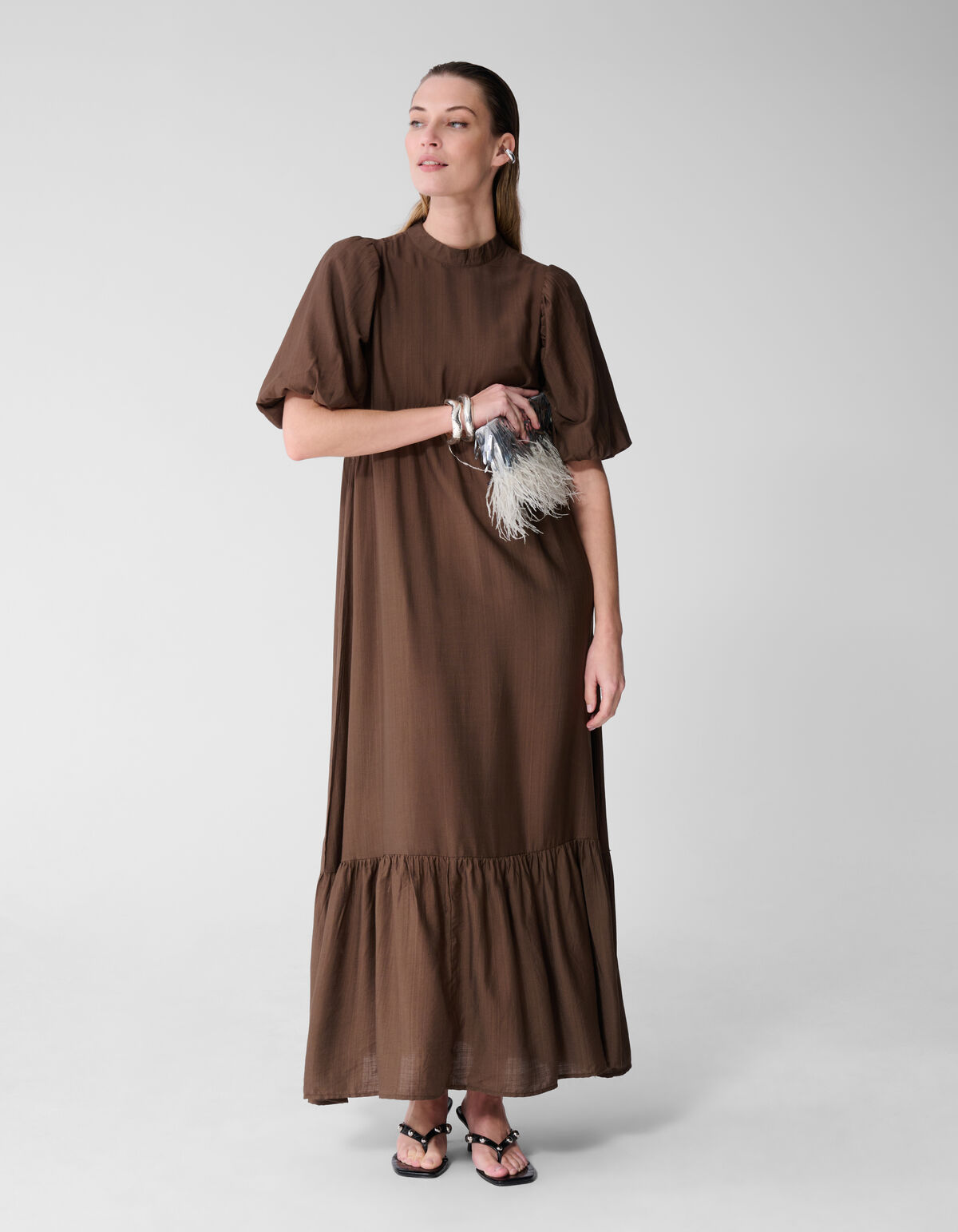 Ruffle Maxi Jurk Bruin SHOEBY WOMEN