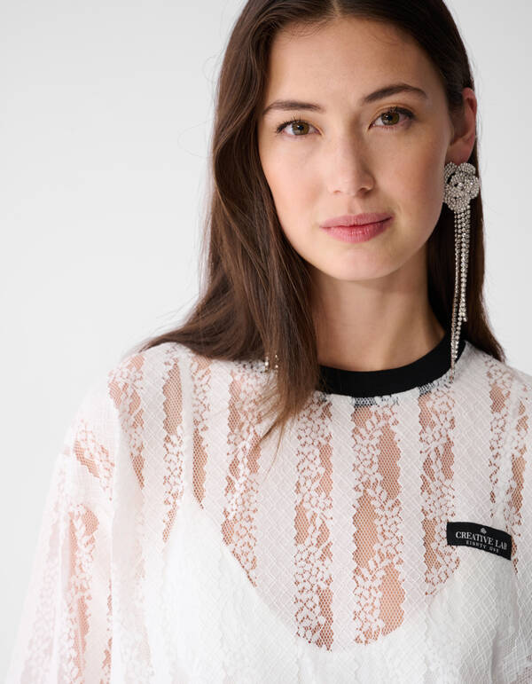 Oversized Kanten Label T-shirt Wit SHOEBY WOMEN