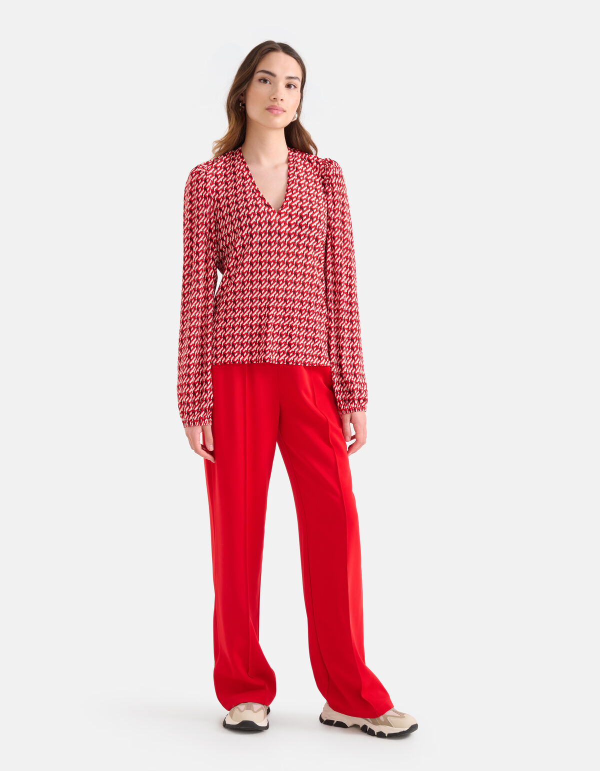 Grafische Crinkle Top Rood SHOEBY WOMEN