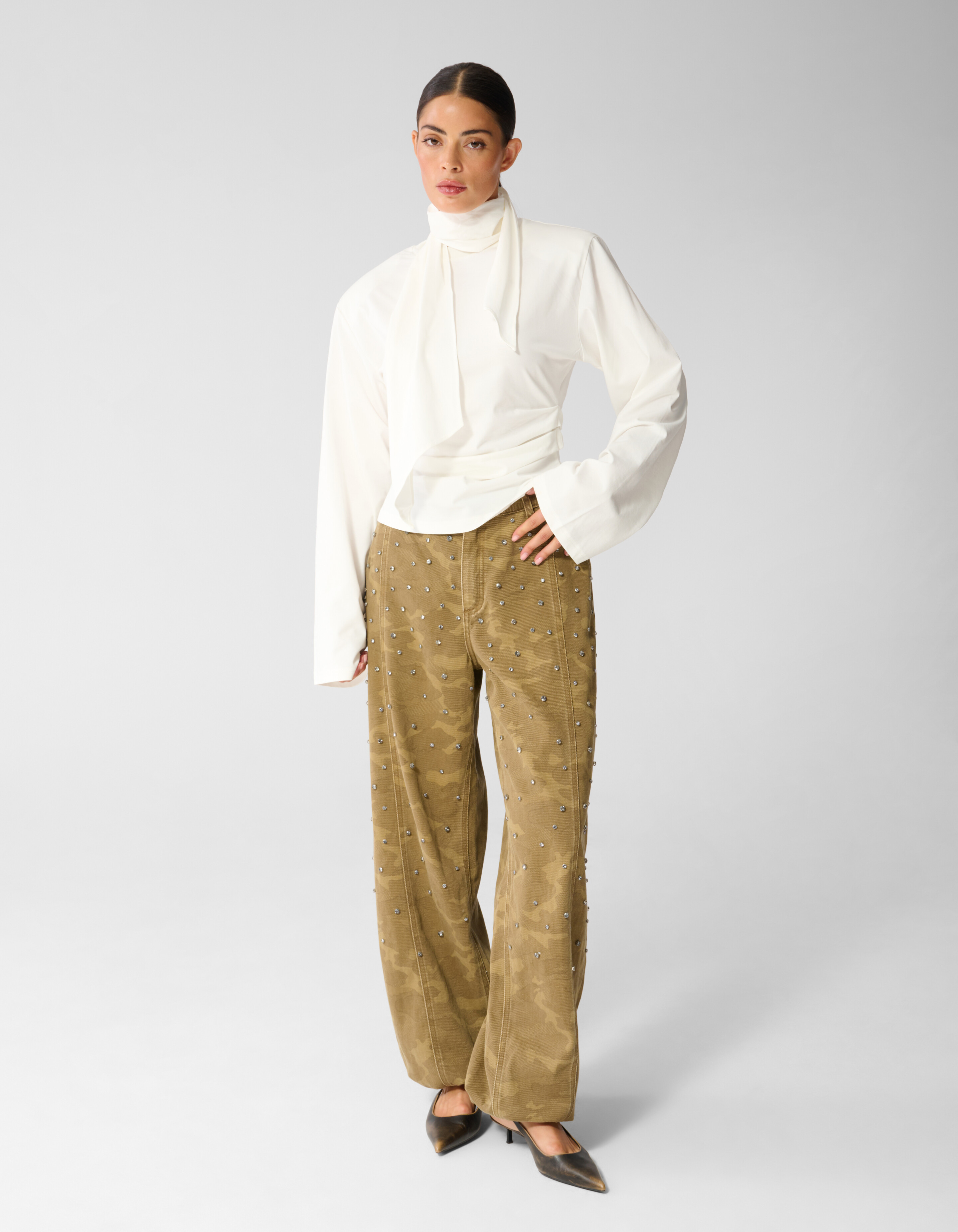 Gedrappeerde Schouder Longsleeve Ecru SHOEBY WOMEN