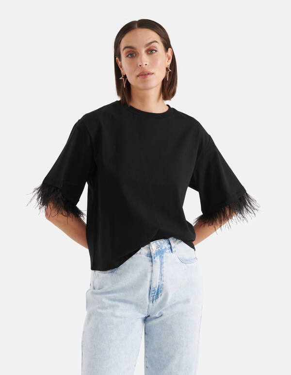 Feather T-shirt Zwart SHOEBY WOMEN