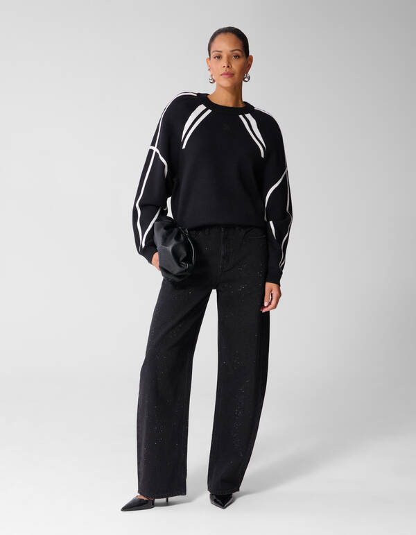 Oversized Sporty Gebreide Trui Zwart SHOEBY WOMEN