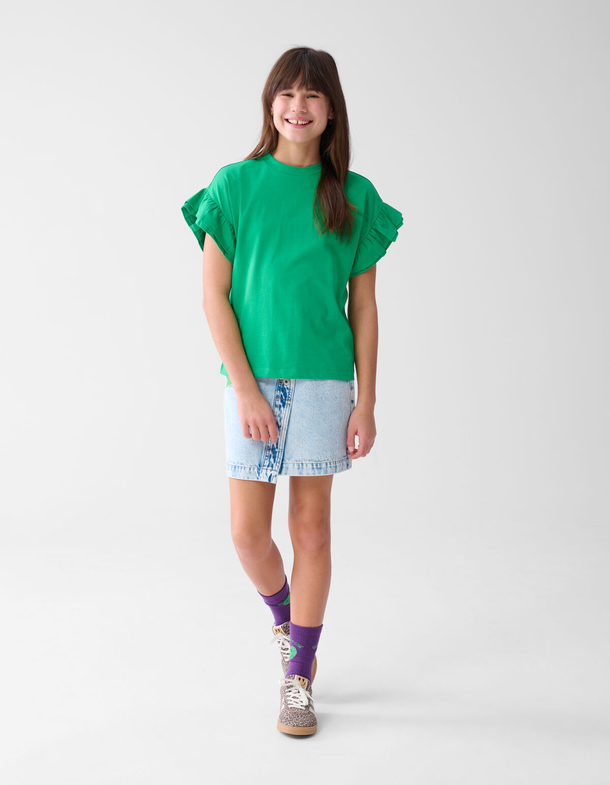 Ruffle T-shirt Groen SHOEBY GIRLS