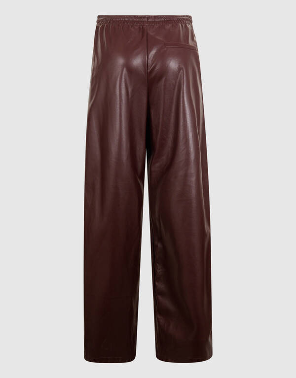 Vegan Leather Wide Leg Broek Donkerrood SHOEBY WOMEN