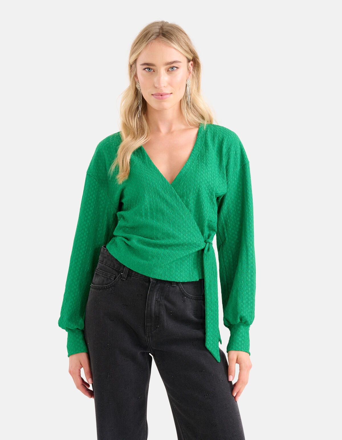 Crinkle Wrap Top Groen SHOEBY WOMEN