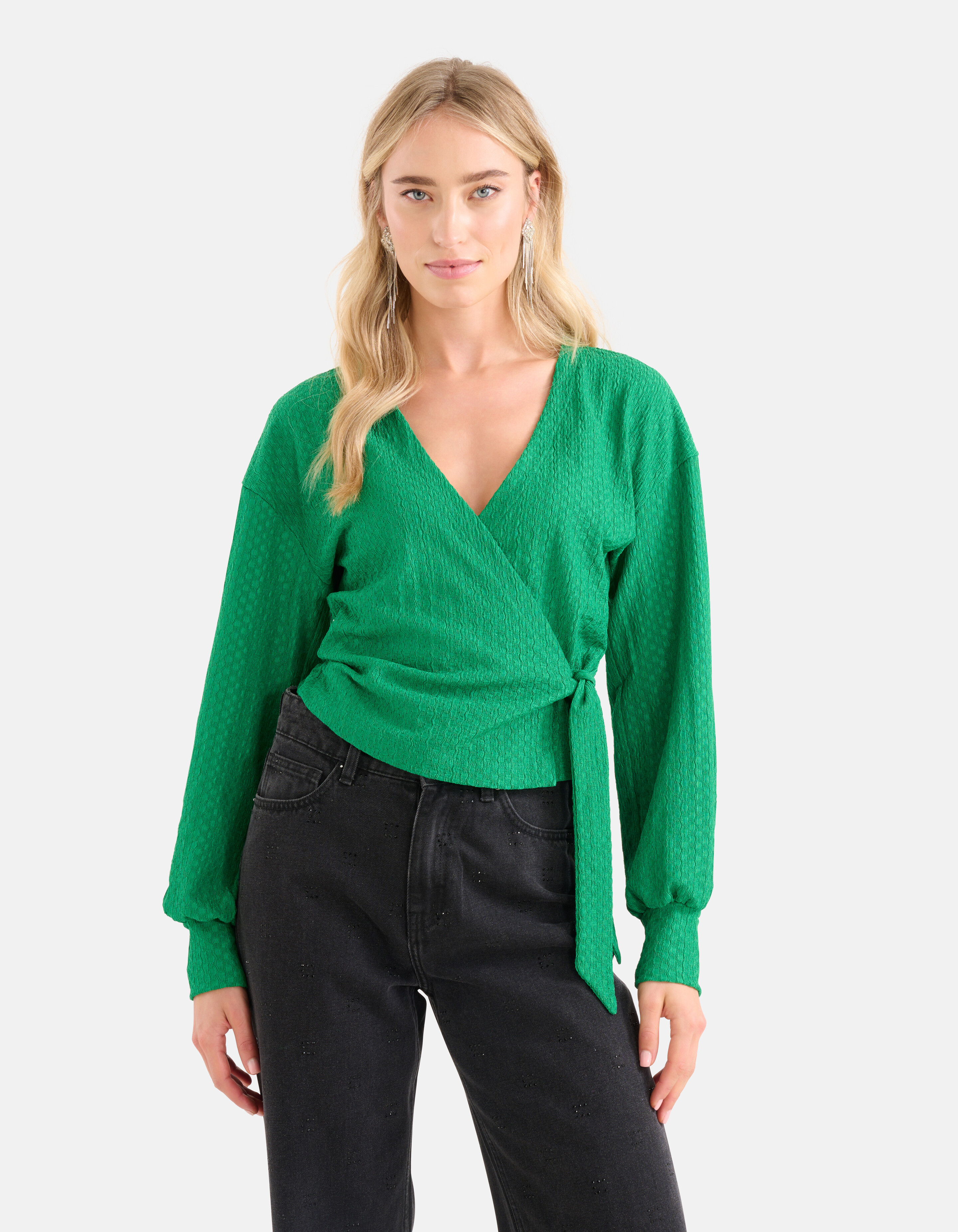 Crinkle Wrap Top Groen SHOEBY WOMEN
