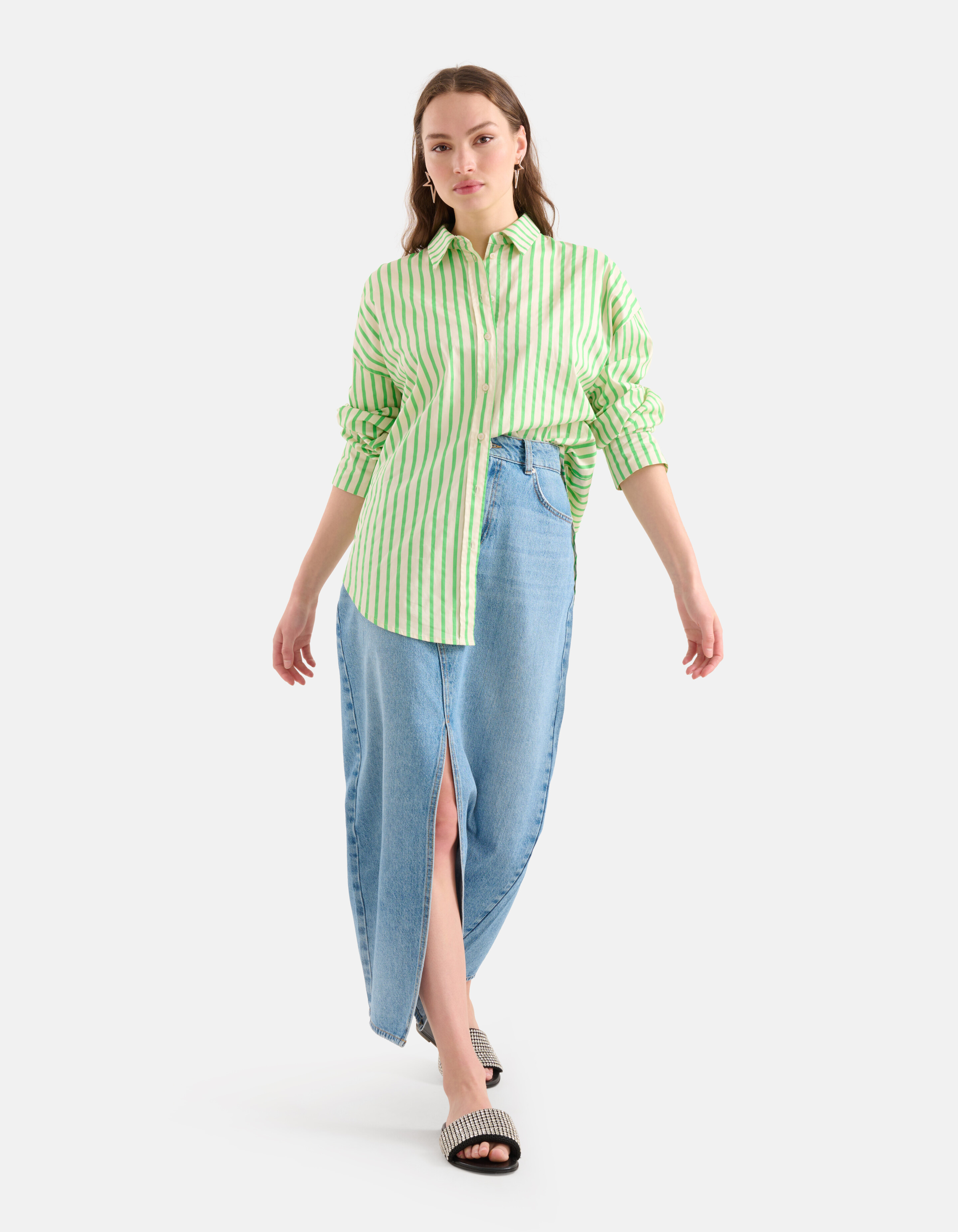 Pinstripe Blouse Groen SHOEBY WOMEN