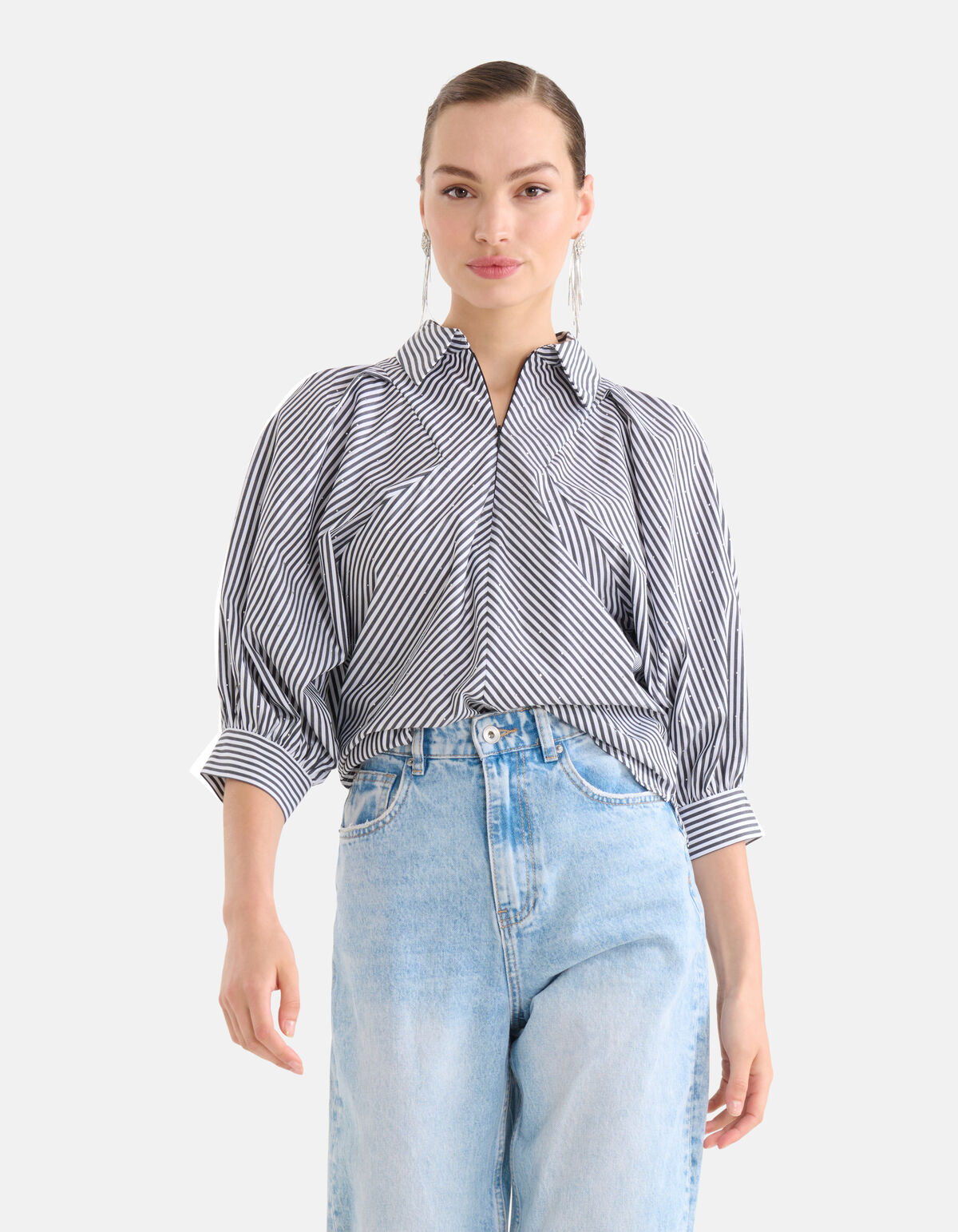 Poplin Strass Blouse Zwart/Wit SHOEBY WOMEN