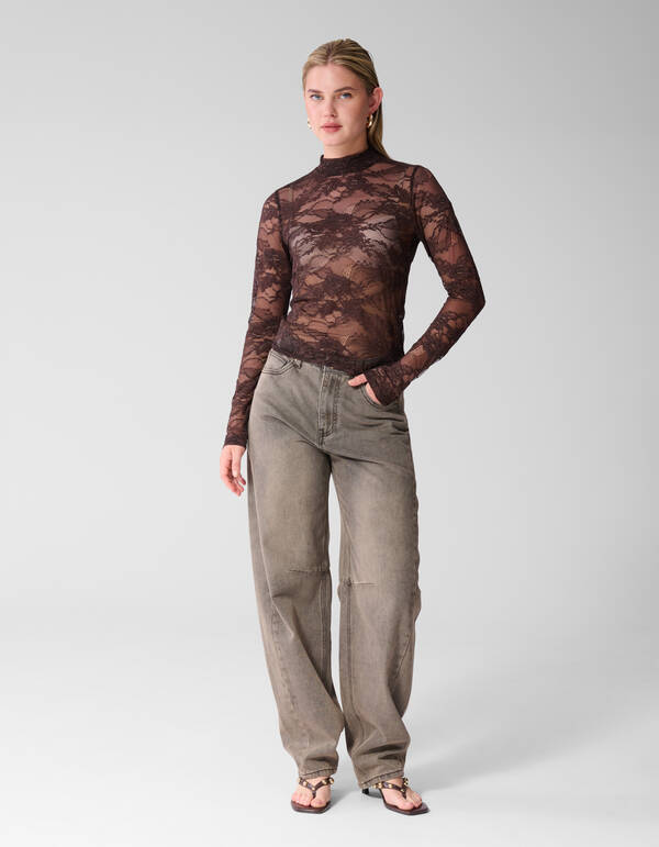 Kanten Top Donkerbruin SHOEBY WOMEN