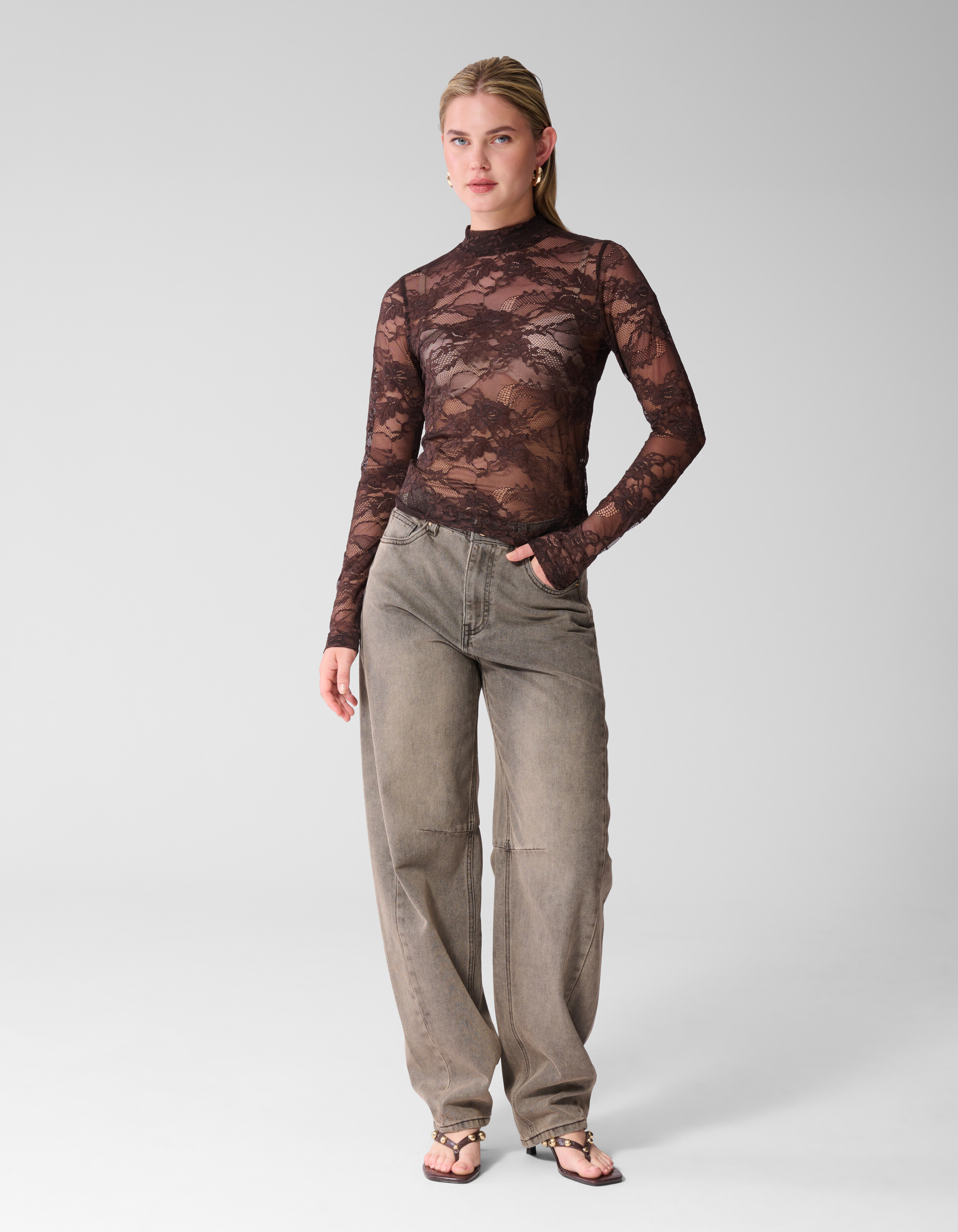 Kanten Top Donkerbruin SHOEBY WOMEN