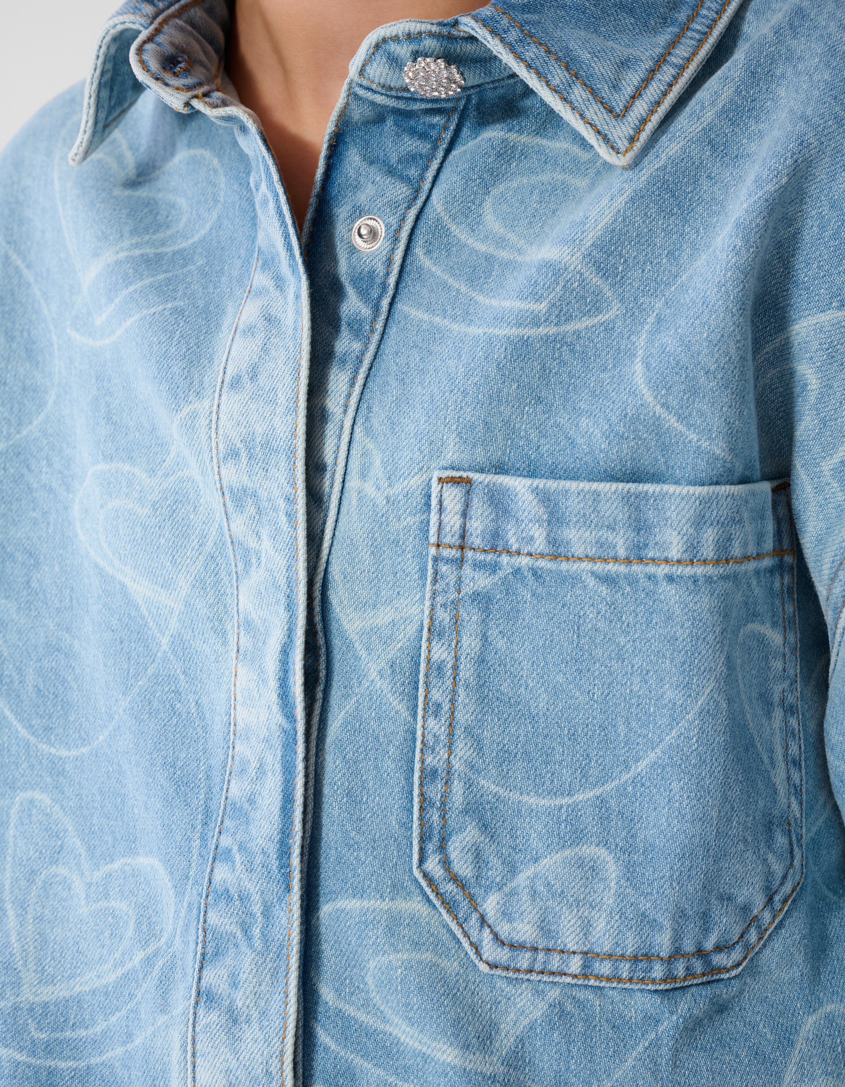 Denim Heart Print Blouse Blauw SHOEBY GIRLS