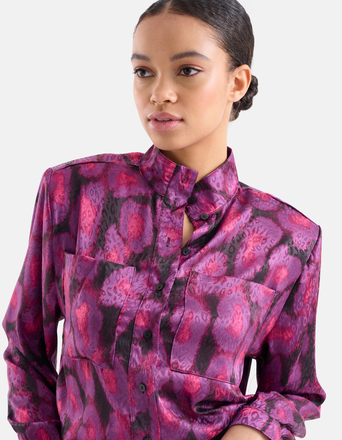 Shoulder Padding Satin Blouse EKSEPT