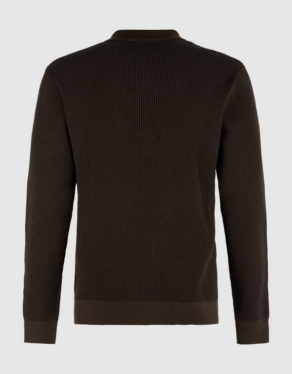 Gebreide Longsleeve Polo Trui Donkerbruin SHOEBY MEN