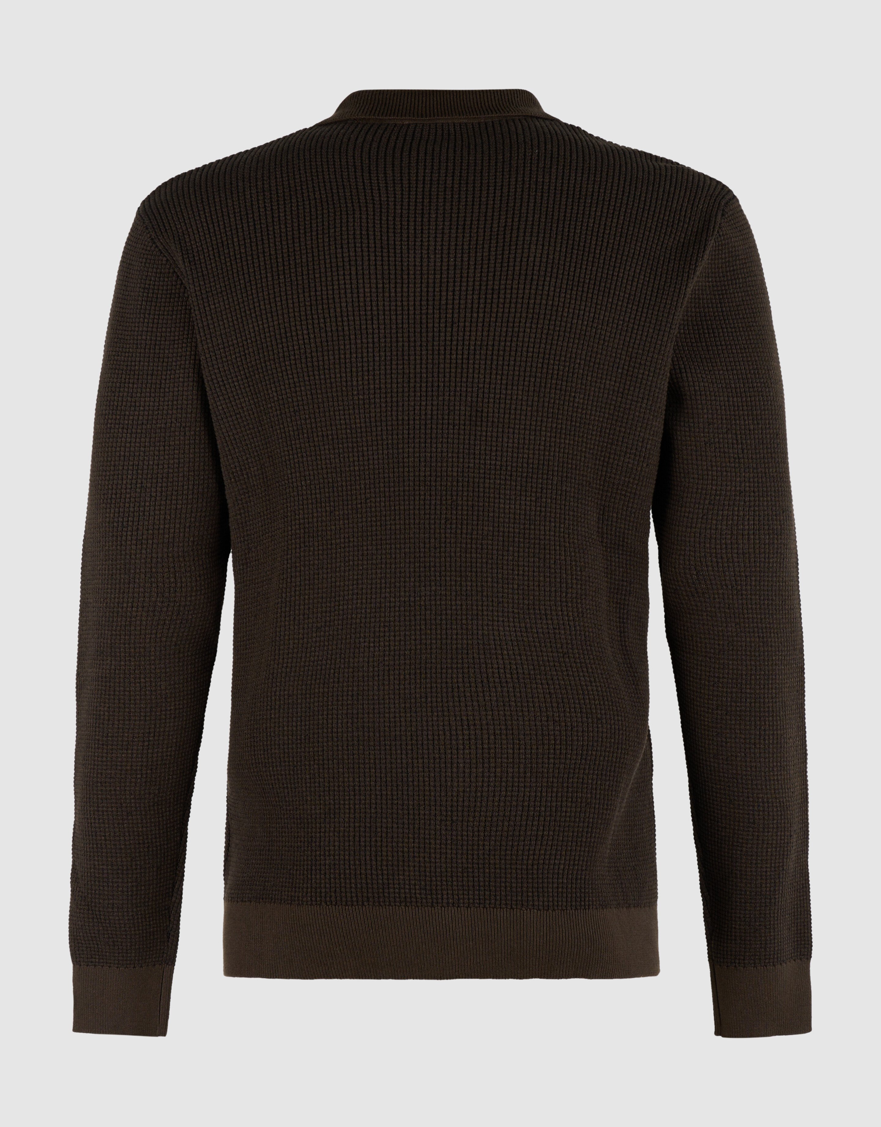 Gebreide Longsleeve Polo Trui Donkerbruin SHOEBY MEN